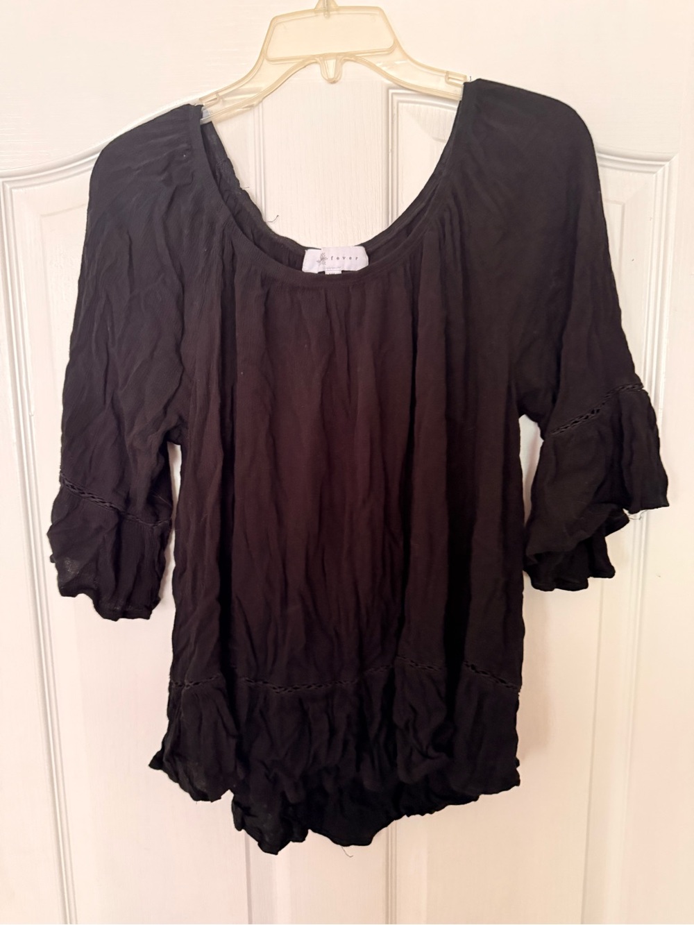 Fever Black Ruffle Sleeve Peasant Top